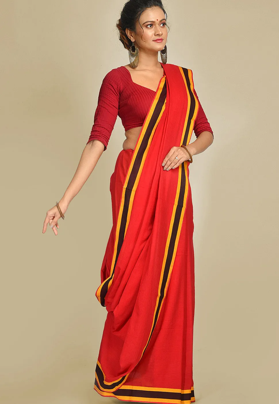Handloom Cotton Saree in Red