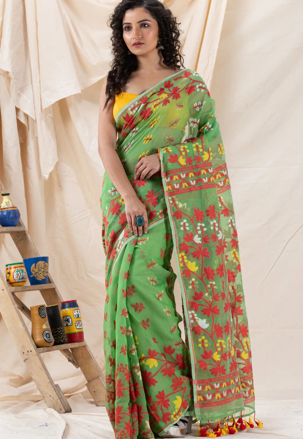 Handloom Cotton Saree in Light Green