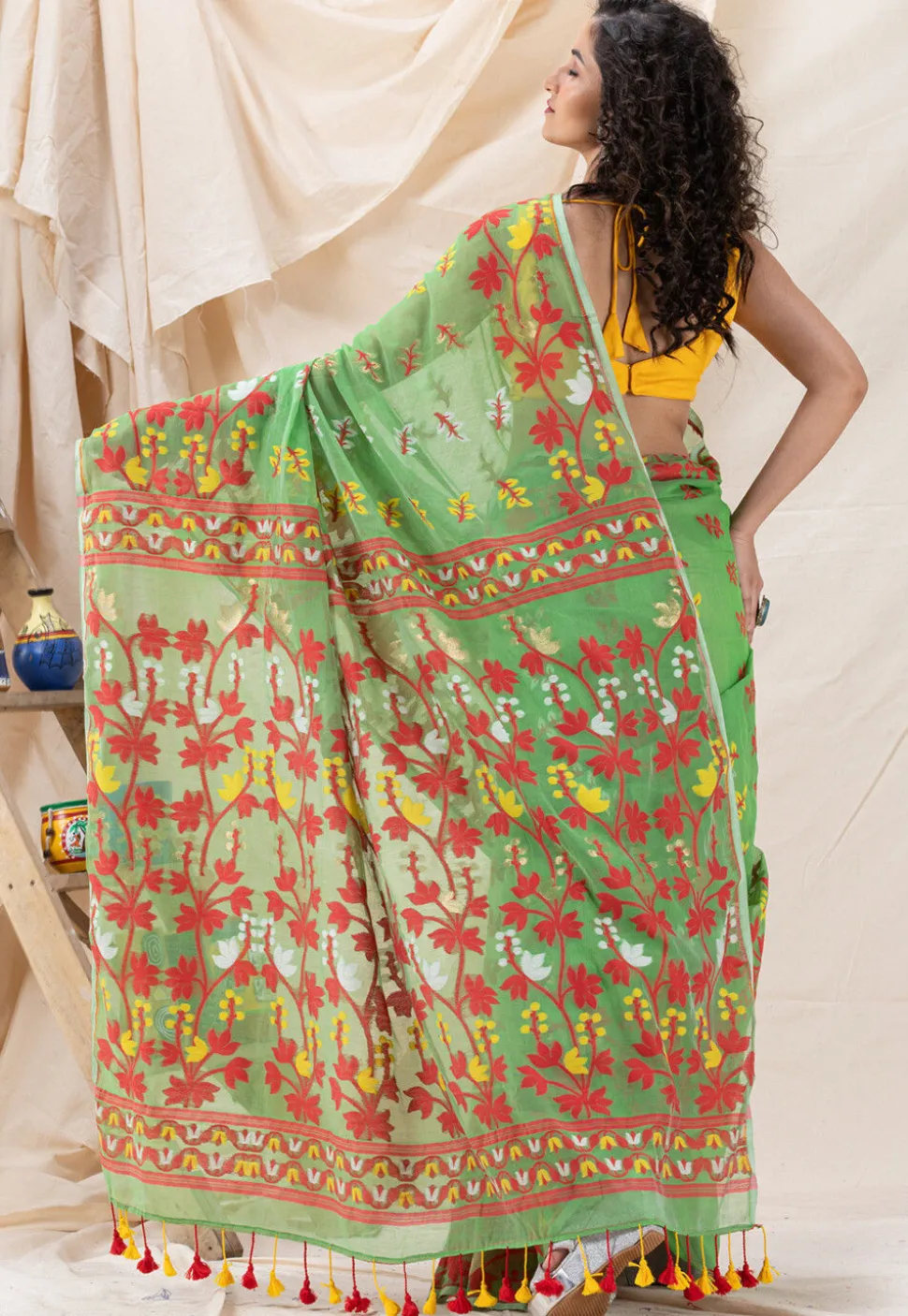 Handloom Cotton Saree in Light Green
