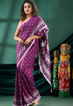 Handloom Cotton Saree in Violet