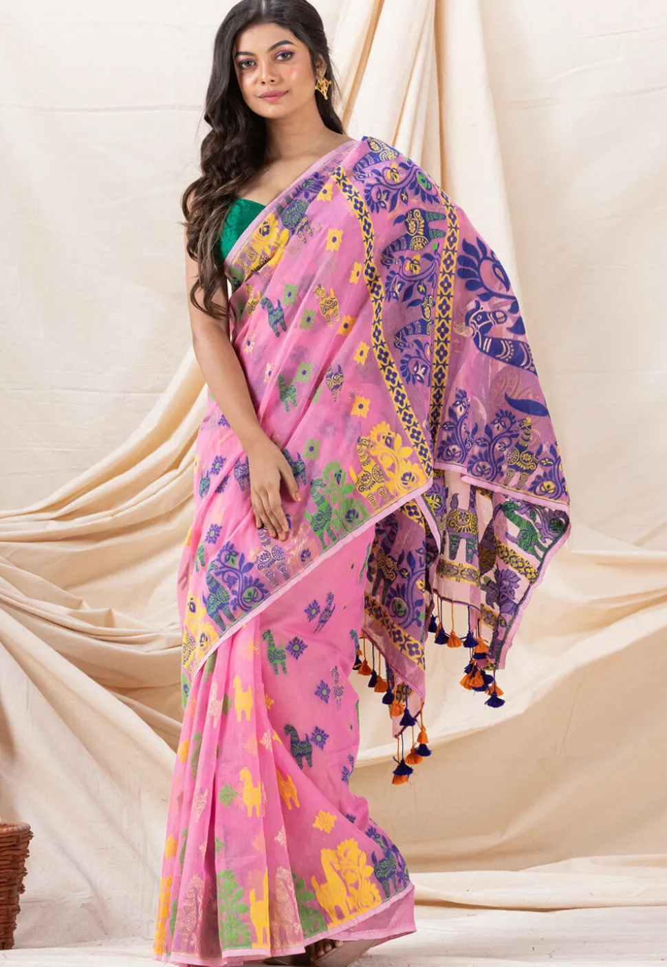 Handloom Cotton Saree in Pink