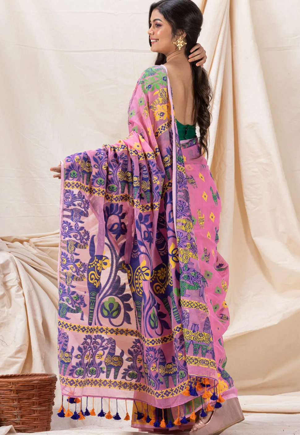 Handloom Cotton Saree in Pink