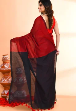 Handloom Cotton Saree in Red