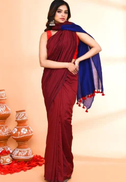 Handloom Cotton Saree in Maroon