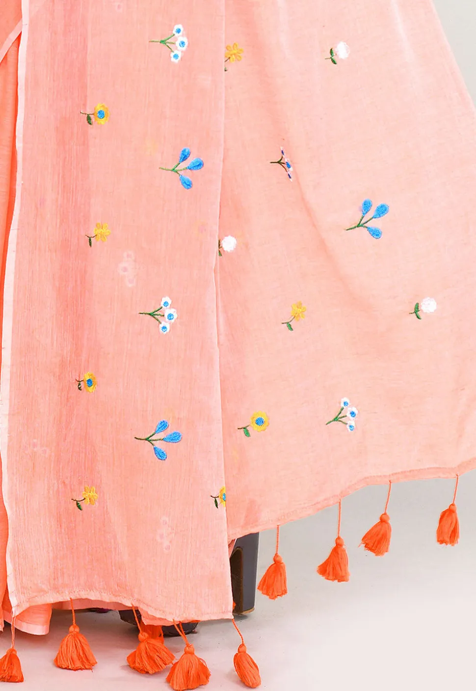 Handloom Cotton Saree in Peach