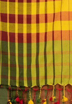 Handloom Cotton Saree in Dark Olive Green