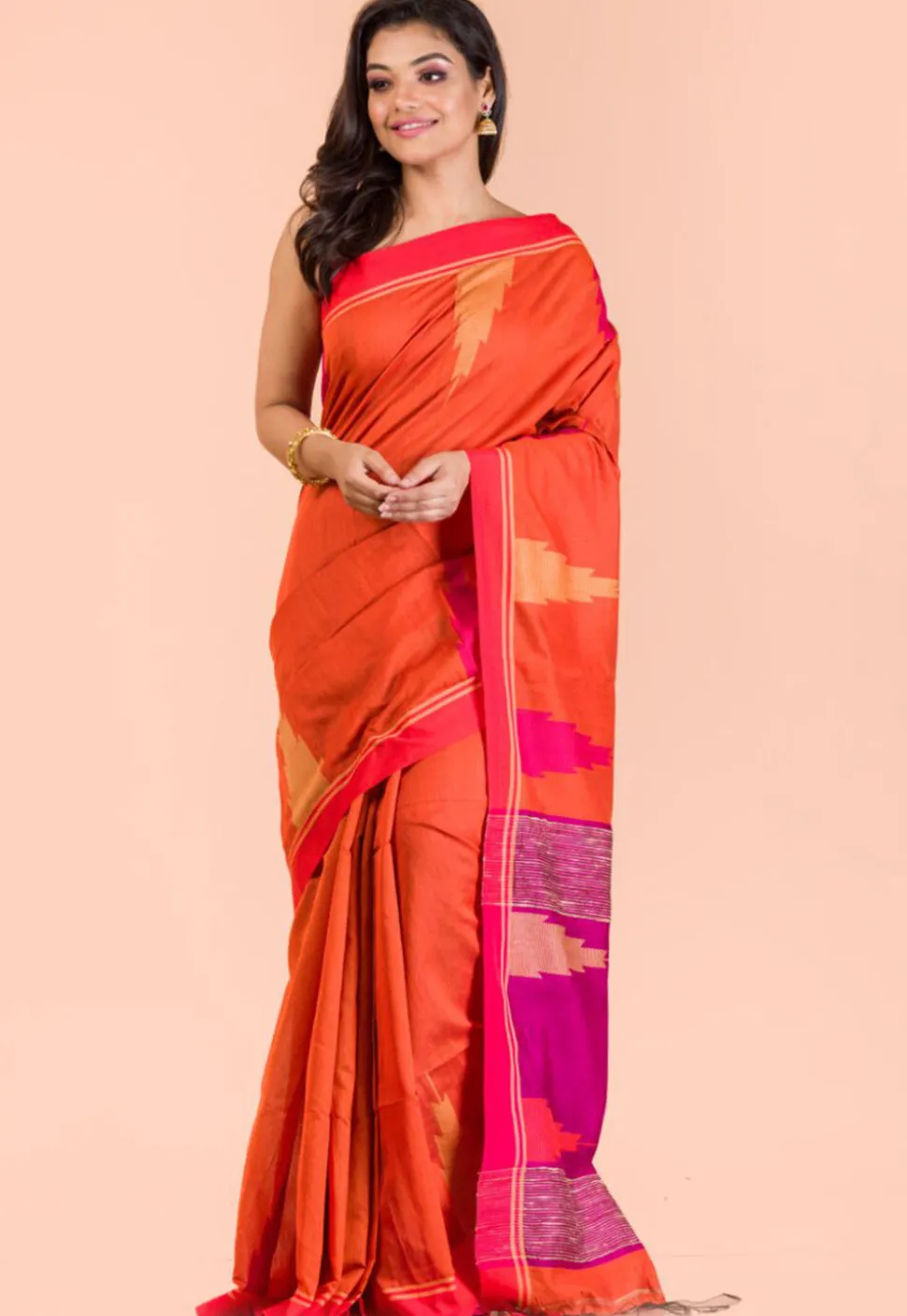 Handloom Cotton Saree in Orange