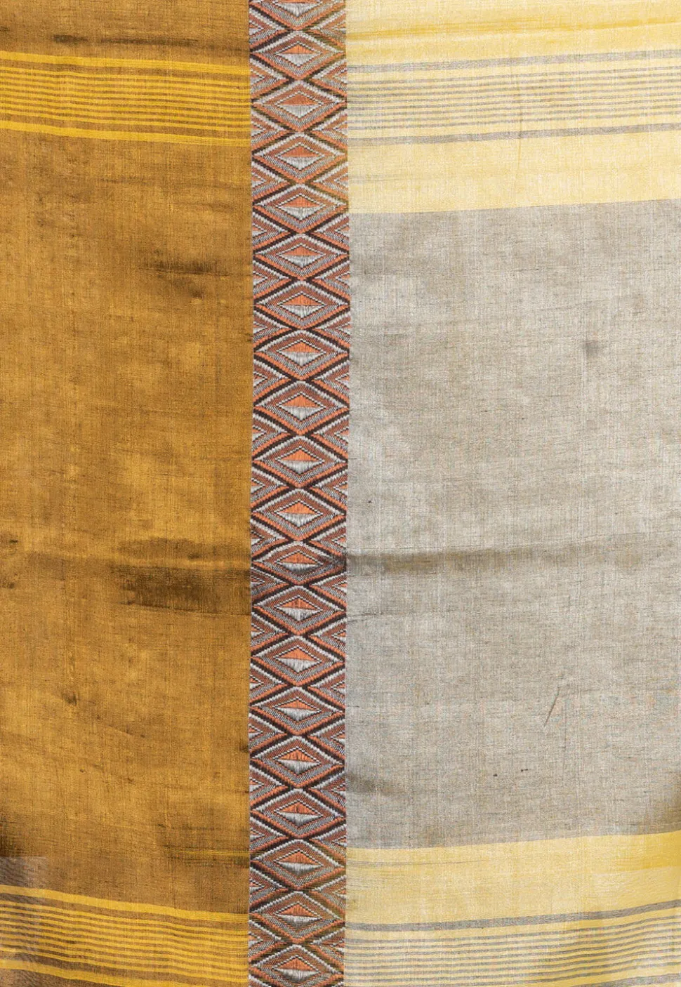 Handloom Cotton Saree in Yellow and Dark Beige