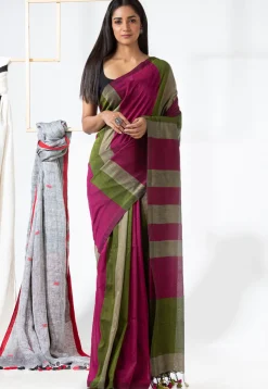Handloom Cotton Saree in Magenta