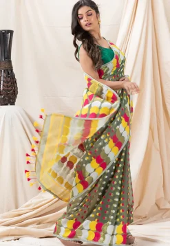 Handloom Cotton Saree in Dusty Green