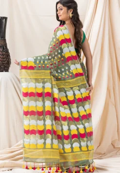 Handloom Cotton Saree in Dusty Green