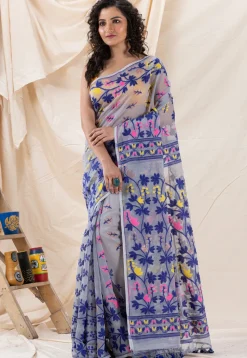 Handloom Cotton Saree in Light Grey