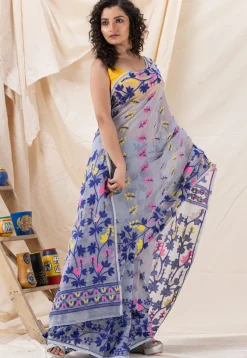 Handloom Cotton Saree in Light Grey