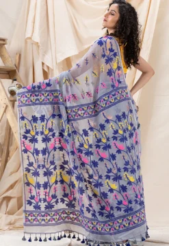 Handloom Cotton Saree in Light Grey
