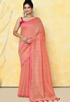 Handloom Cotton Saree in Peach