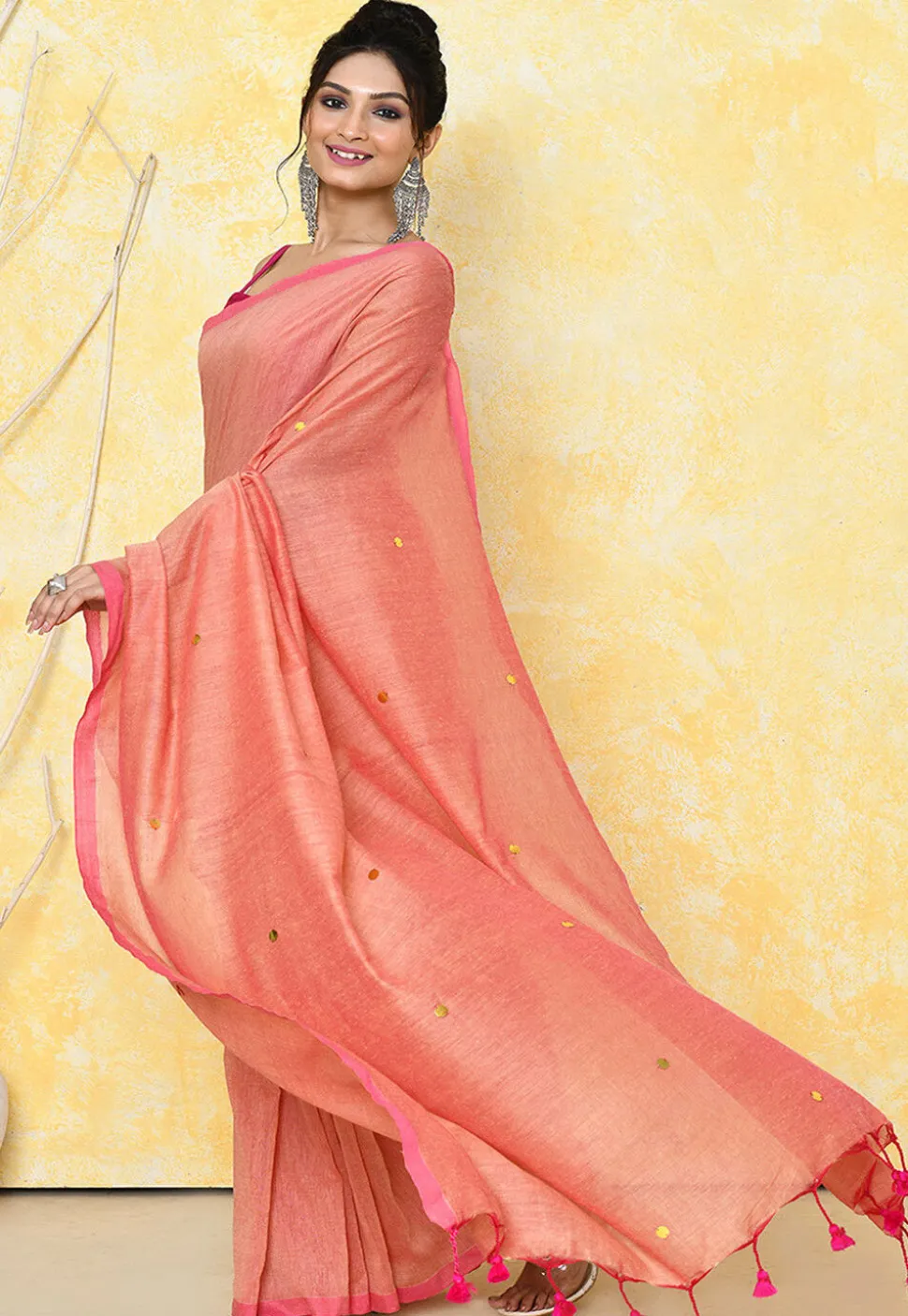 Handloom Cotton Saree in Peach