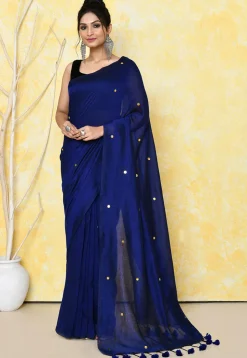 Handloom Cotton Saree in Navy Blue
