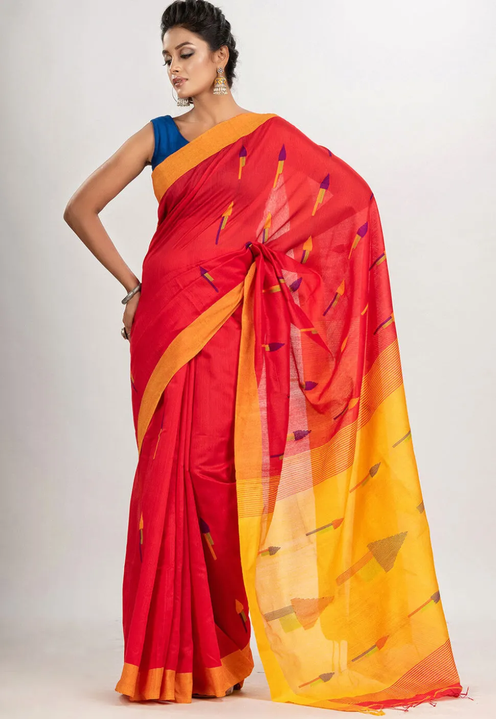 Handloom Cotton Saree in Red