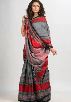 Handloom Cotton Saree in Grey