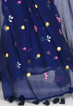 Handloom Cotton Saree in Navy Blue