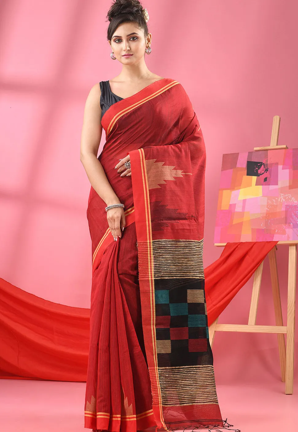 Handloom Cotton Saree in Red