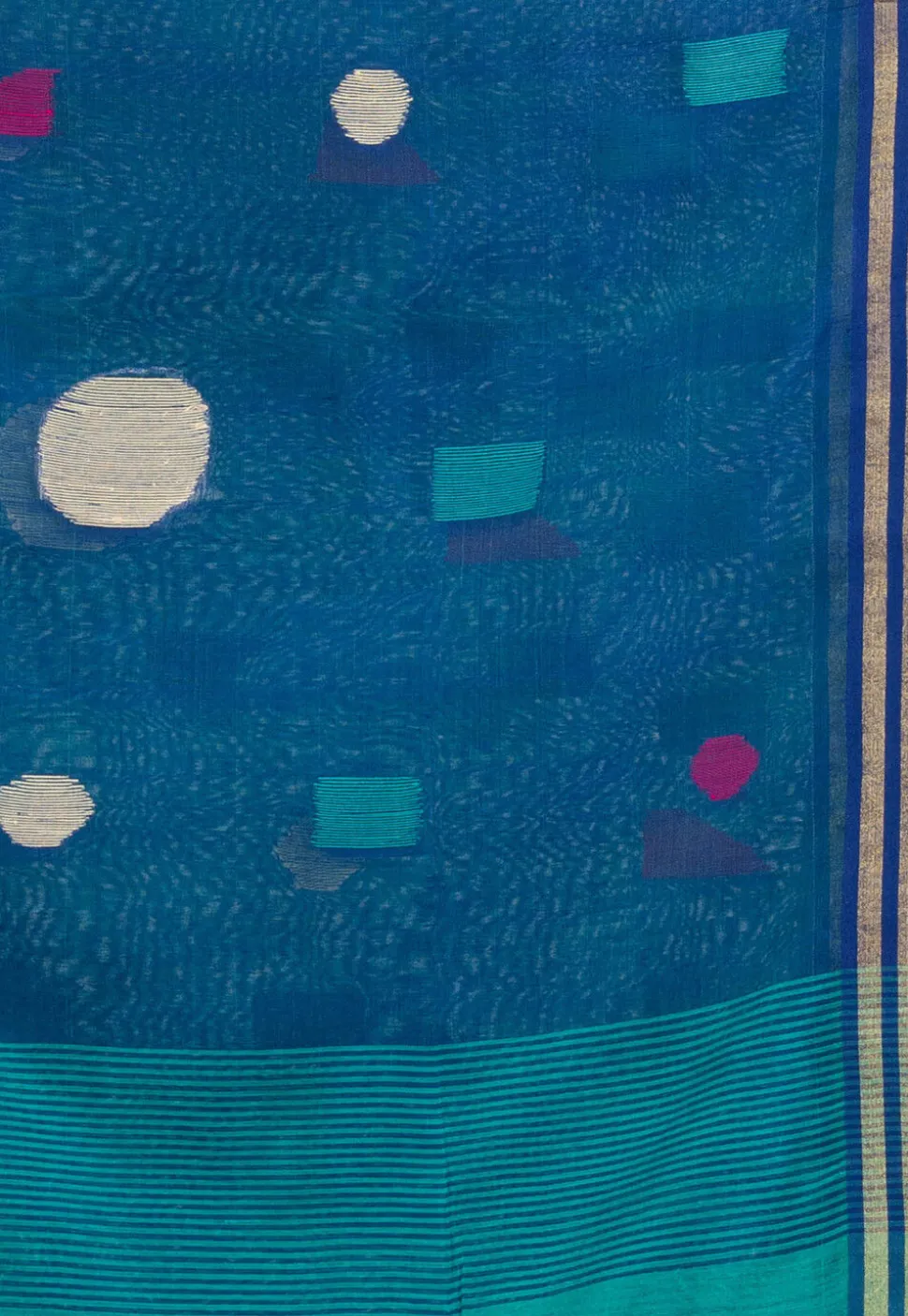 Handloom Cotton Saree in Teal Green