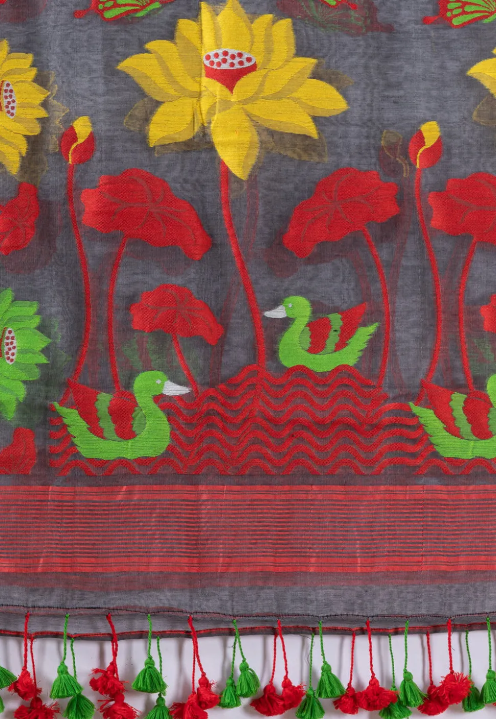 Handloom Cotton Saree in Dark Grey