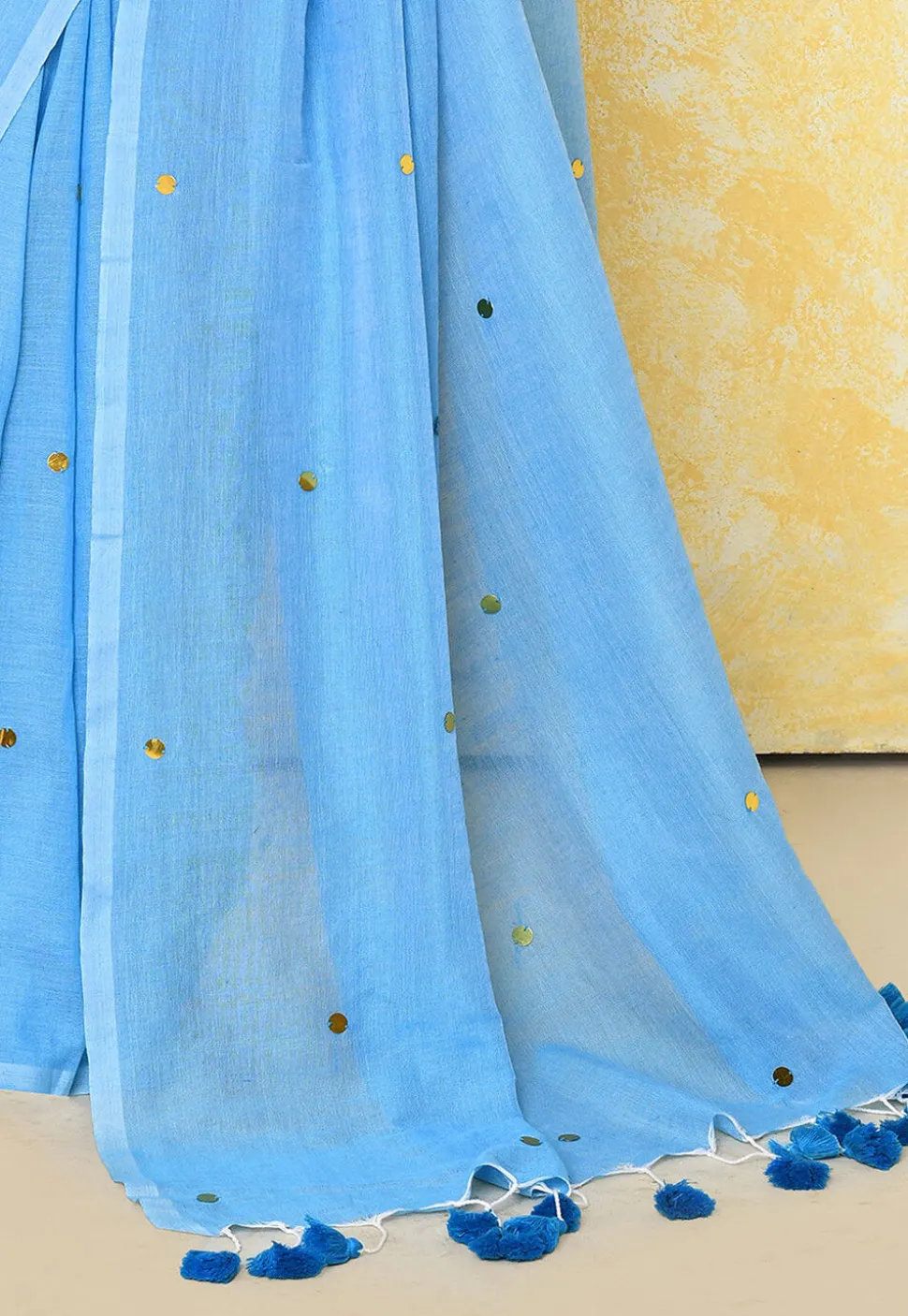 Handloom Cotton Saree in Sky Blue