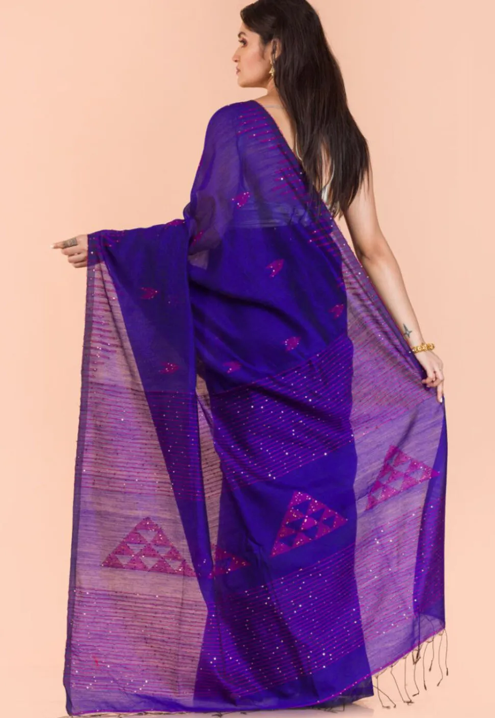 Handloom Cotton Saree in Royal Blue