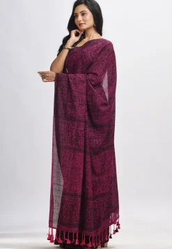 Handloom Cotton Saree in Magenta