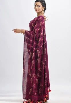 Handloom Cotton Saree in Magenta