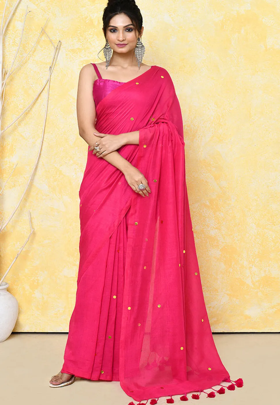 Handloom Cotton Saree in Fuchsia