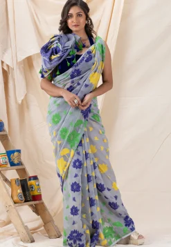 Handloom Cotton Saree in Light Grey