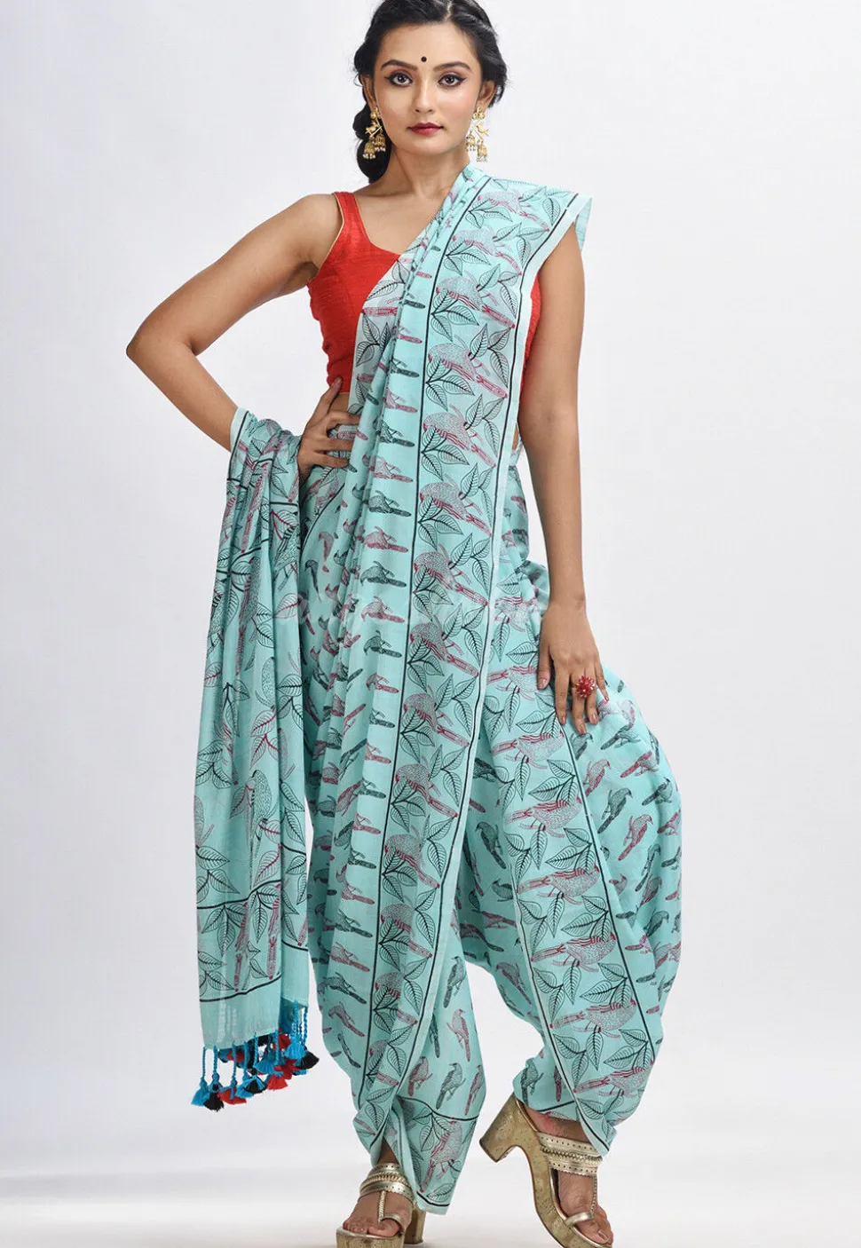 Handloom Cotton Saree in Sky Blue