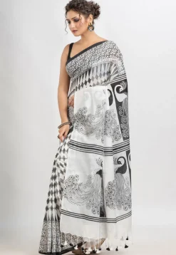 Handloom Cotton Saree in White and Black