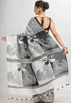 Handloom Cotton Saree in White and Black