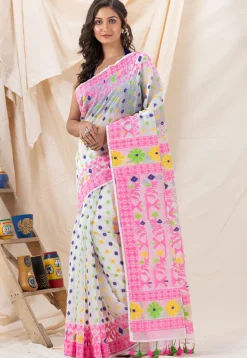 Handloom Cotton Saree in White