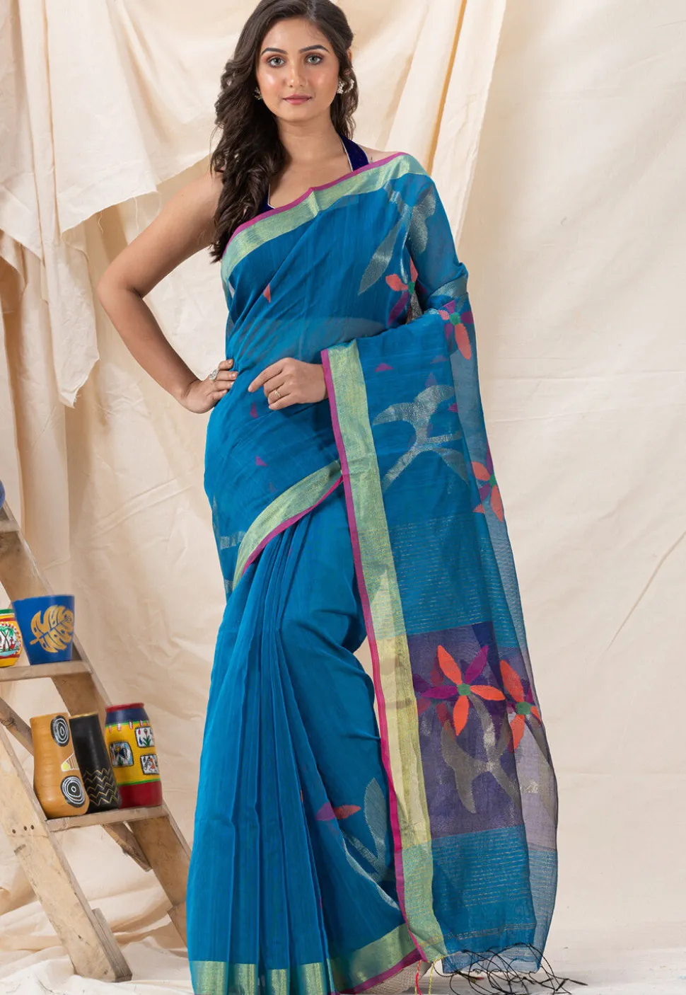 Handloom Cotton Saree in Blue