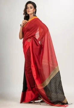 Handloom Cotton Saree in Red and Black
