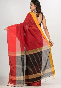 Handloom Cotton Saree in Red and Black