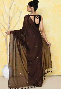 Handloom Cotton Saree in Dark Brown
