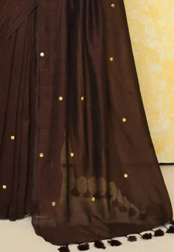 Handloom Cotton Saree in Dark Brown