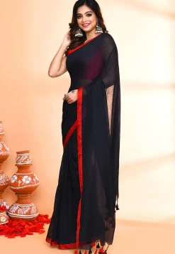 Handloom Cotton Saree in Dark Navy Blue