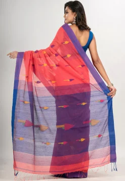Handloom Cotton Saree in Coral Red