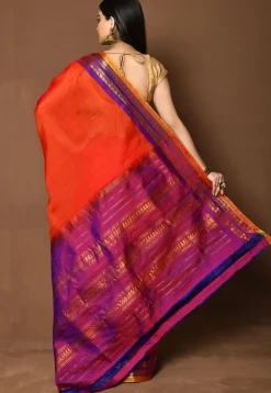 Handloom Cotton Silk Gadwal Saree in Orange