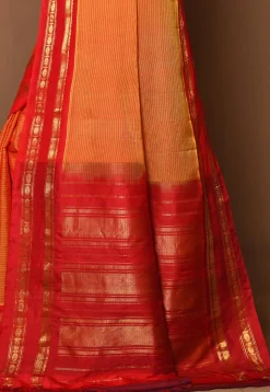 Handloom Cotton Silk Gadwal Saree in Orange