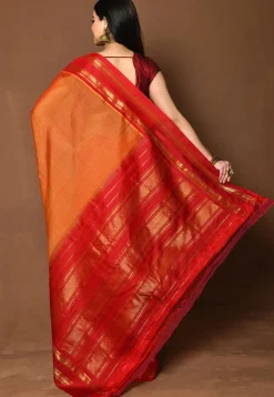 Handloom Cotton Silk Gadwal Saree in Orange