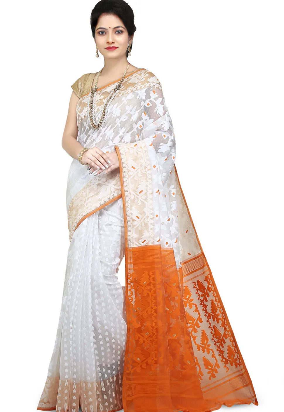 Handloom Cotton Silk Jamdani Saree in White