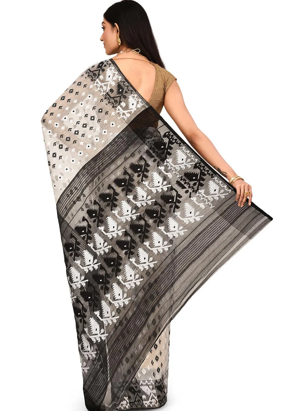 Handloom Cotton Silk Jamdani Saree in White