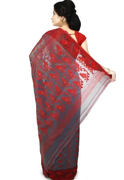Handloom Cotton Silk Jamdani Saree in Light Grey